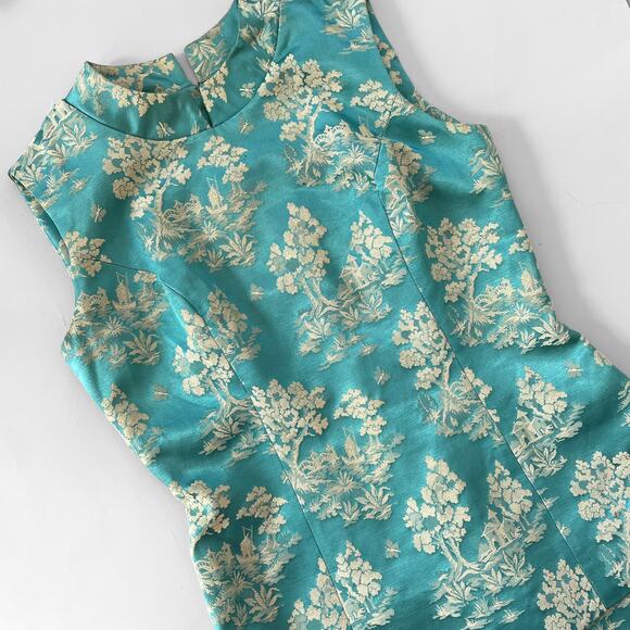 60s Brocade Chinoiserie Vintage Shift Dress Miss Brooks Scenic Print Cheongsam - Picture 7 of 9